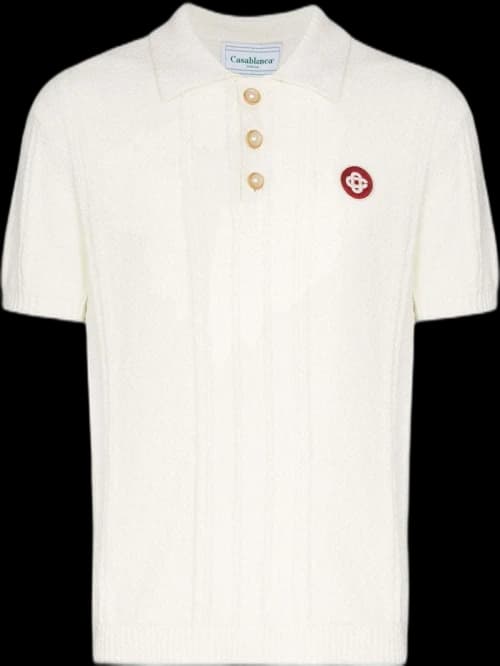 Casablanca Logo Patch Knitted Polo White