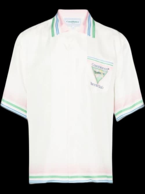 Casablanca Tennis Club Short Sleeve Silk Shirt White
