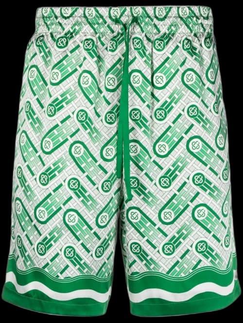 Casablanca Ping Pong Monogram Silk Shorts Green
