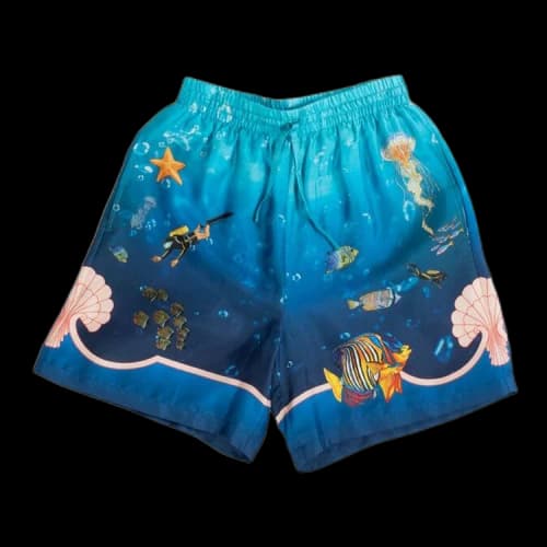Casablanca Silk Drawstring Shorts 'Blue'