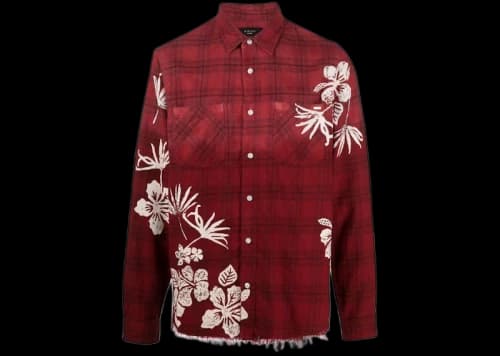 AMIRI Bleach Floral Plaid Shirt Red