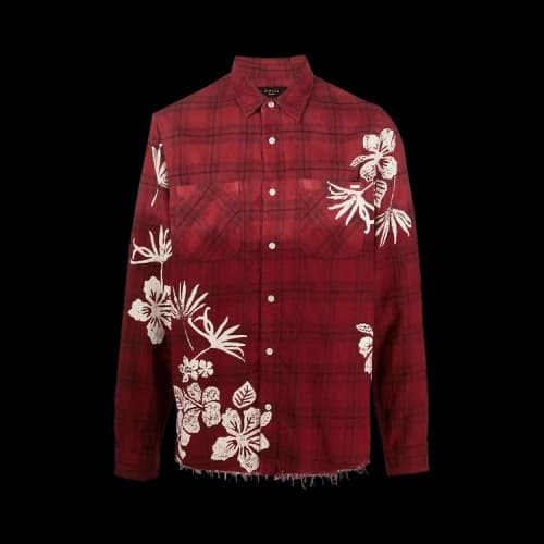Amiri Bleach Floral Plaid Shirt 'Red'