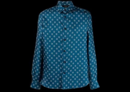 AMIRI Micro Paisley Silk Long Sleeve Shirt Navy