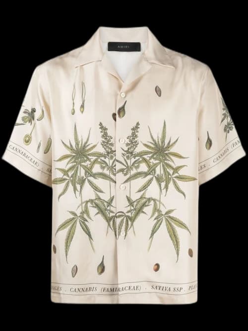 AMIRI Botanical Leaves Silk Shirt Cream