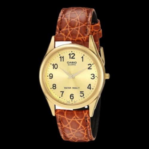 CASIO Gold Color Waterproof Quartz 33mm Leather Strap Watch Mens Brown Analog