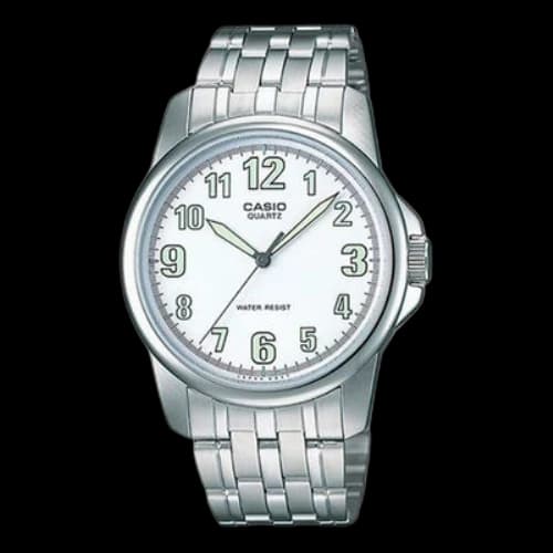 CASIO Waterproof Stainless Steel Strap Mens SilverWhite Analog