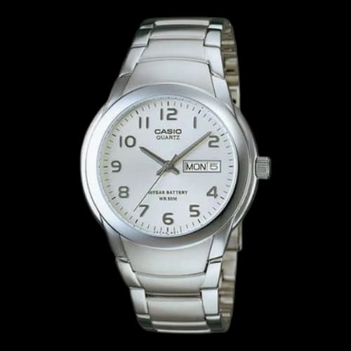 CASIO Waterproof Stainless Steel Strap Mens SilverWhite Analog