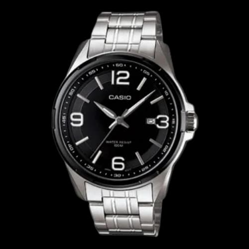 CASIO Quartz Movement Stainless Steel Case Black Dial 100 Meter Waterproof Watch Analog Mens
