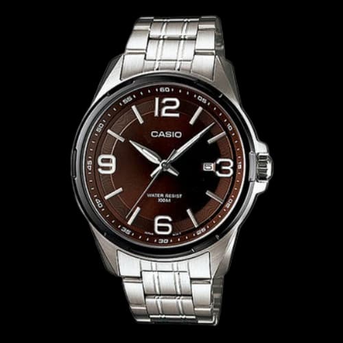 CASIO General Series Quartz Movement Stainless Steel Case Brown Dial 100 Meter Waterproof Silver Analog
