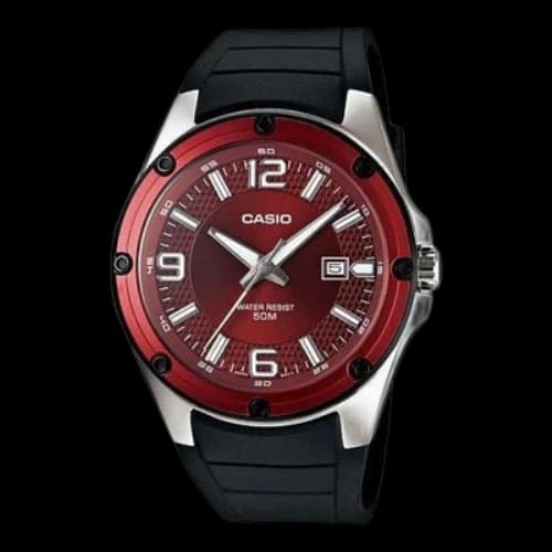 CASIO quartz Black Strap Watch Mens Red Analog