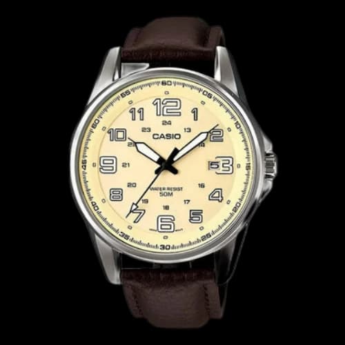 CASIO quartz 50 waterproof Leather Strap Mens