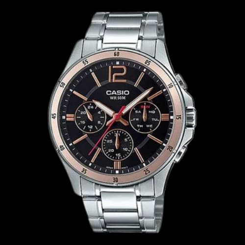 CASIO Quartz Waterproof Stainless Steel Strap Mens SilverBlack Analog