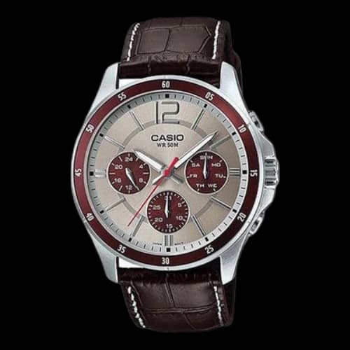 CASIO Men's ENTICER Wrist Red/Brown Waterproof Mens Red/Brown Analog