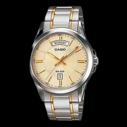 CASIO Quartz Unisex Gold DialSilver Strap Mens GoldSilver Analog