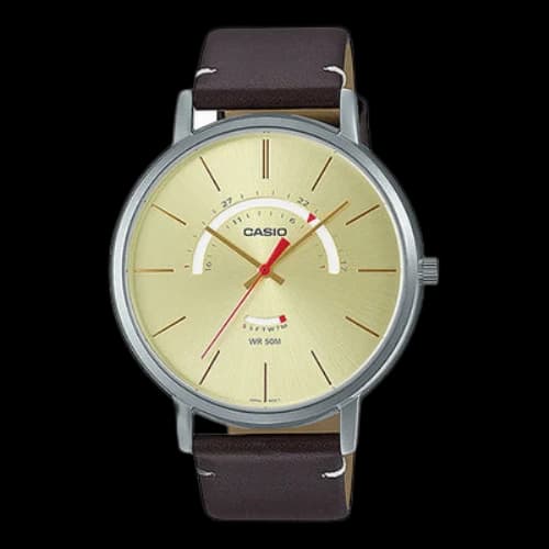 CASIO Dress Series waterproof quartz Watch Color 43mm Brown Strap Mens Gold Analog