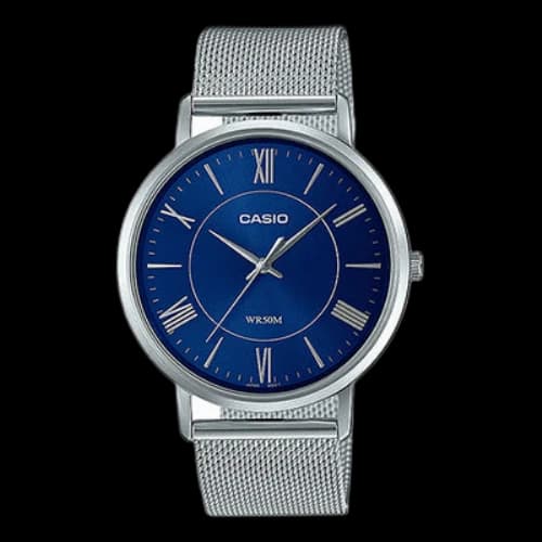 CASIO Dress Series waterproof quartz Watch 40mm Stainless Steel Strap Mens Blue Analog