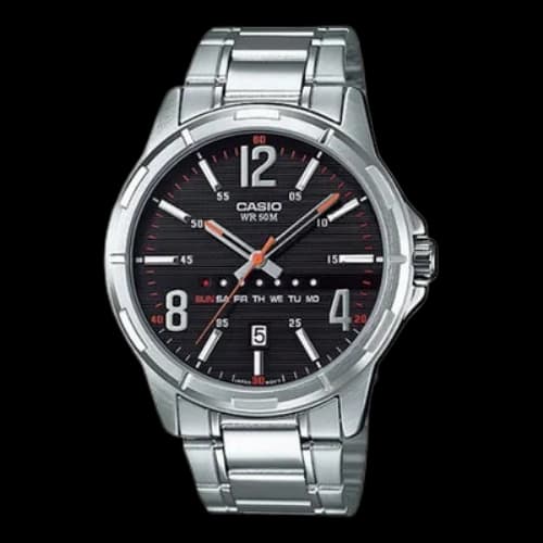 CASIO Dress Quartz Movement Stainless Steel Dial Black Dial 50m Waterproof 43.7mm Watch Analog Mens