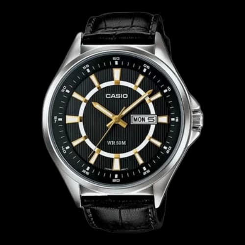 CASIO Dress Quartz Movement Stainless Steel Case Black Dial 50m Waterproof 43mm Watch Analog Mens