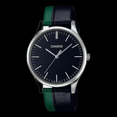 CASIO Collection Quartz Watch Leather Strap Green Black Analog