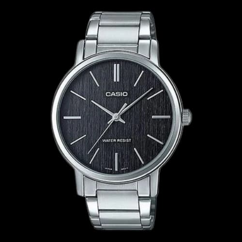 CASIO Quartz Watch Stainless Steel Strap Black Dial Waterproof Analog Mens