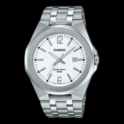 CASIO Waterproof Stainless Steel Strap Mens White Analog
