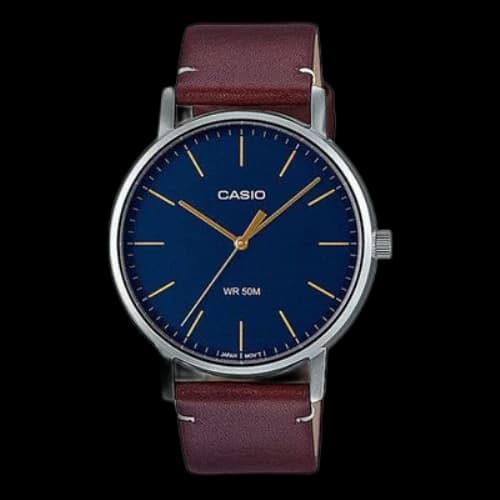 CASIO Business Retro Classic Large waterproof quartz Watch Strap Brown Mens Blue Analog