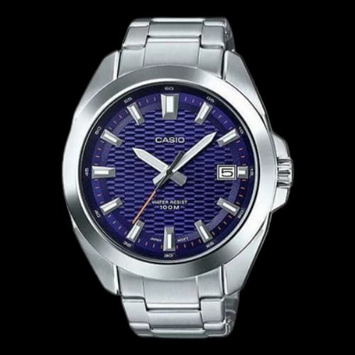 CASIO Date Display Watch Stainless Steel Strap Blue Dial Analog Mens
