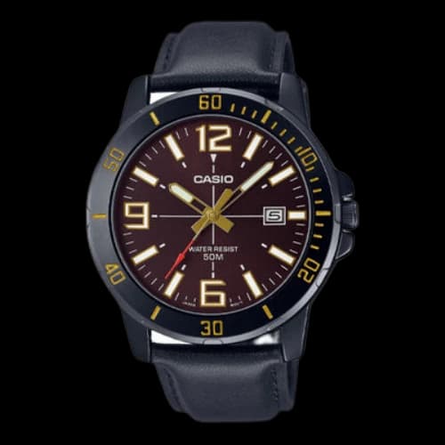 CASIO Dress Series Classic Minimalistic Red 45mm 50 waterproof Black Strap Mens RedBrown Analog
