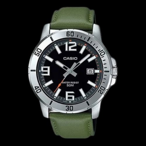 CASIO Leather Band Waterproof Business Style Men Mens Green Analog