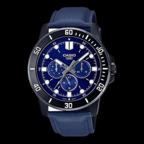 CASIO Dress Series Classic Minimalistic Sports 45mm waterproof Strap Mens Blue Analog