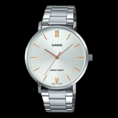 CASIO Waterproof Stainless Steel Silver Quartz Unisex Mens White Analog