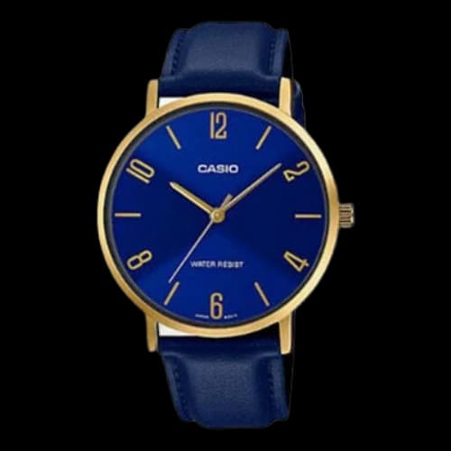 Casio Influencer Fashion Business Leather Strap Analog Watch 'Royal Blue Gold'