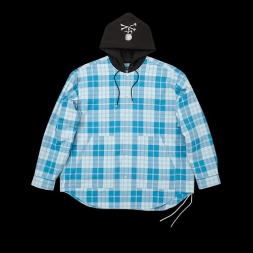 Mastermind World Hooded Plaid Long-Sleeve Shirt 'Sky Blue'