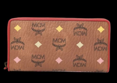 MCM Skyoptic Visetos Zip Around Wallet Cognac Red