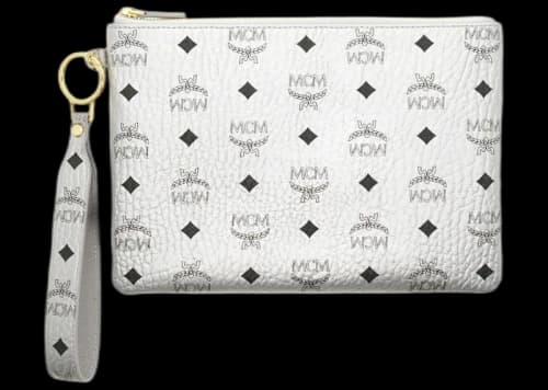 MCM Visetos Logo Wristlet Clutch With Pouch Silver
