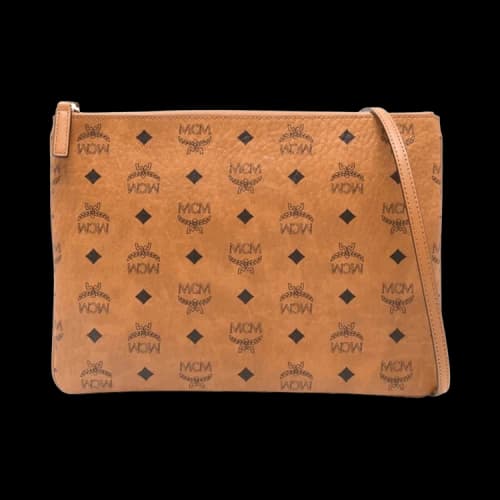 MCM Aren Visetos Flat Pouch Bag 'Cognac'