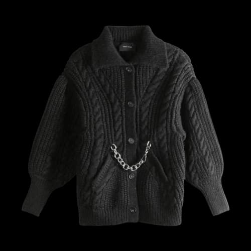 Simone Rocha Chain Sculpted Collared Chunky Knit Cardigan 'Black'