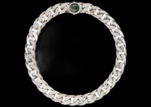 Dior x Kenny Scharf Jade Stone and White Crystal Necklace Silver
