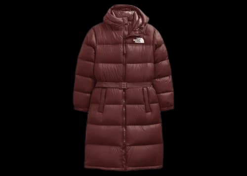 The North Face Womens Nuptse Belted Long Parka Dark Oak