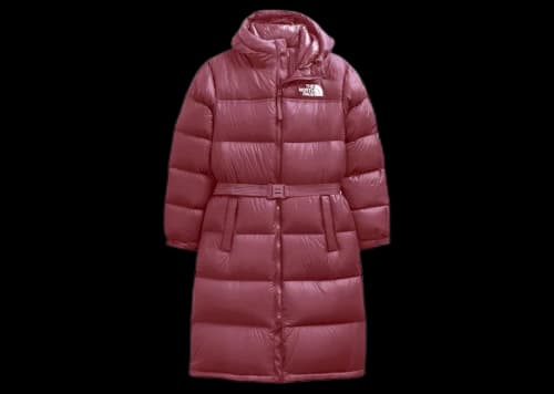 The North Face Womens Nuptse Belted Long Parka Wild Ginger