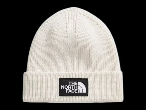 The North Face TNF Logo Box Cuffed Beanie White Dune