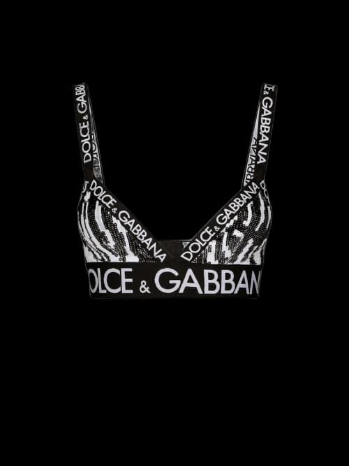 Dolce & Gabbana Woman Animalier Motif Sequined Top Black