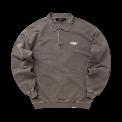 Represent Clo Owners Club Long-Sleeve Polo Sweater 'Fog'
