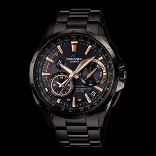 CASIO OCEANUSSeries Men'ses OCW-G1000B-1A2 /Golden Stainless Steel Strap Mens Black Analog