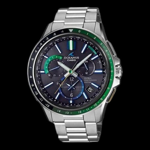 CASIO OCEANUSSeries Golden GPS Sportses Men's OCW-G1100-1A2 Green/Silver StrapBlack Dial Mens SilverBlack Analog
