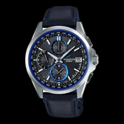 CASIO OCEANUS Leather Strap Sapphire Men's Sapphire Crystal Mens