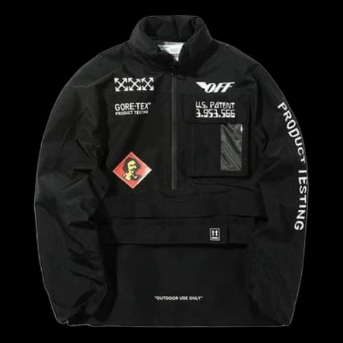 Off-White Half Zipper Pullover Long Sleeves Stand Collar Logo Jacket Version Black