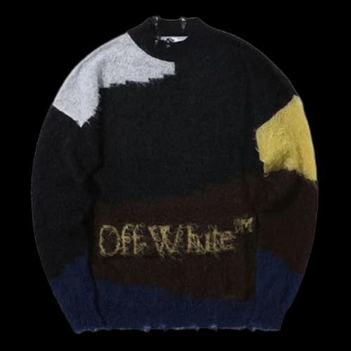 Off-White Contrasting Colors Round Neck Long Sleeves Wool Sweater Black