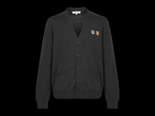 Maison Kitsune Double Bold Fox Head Cardigan Charcoal