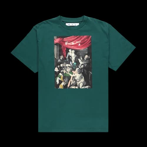 Off-White Caravaggio Painting Pattern Short Sleeve Loose Fit Green